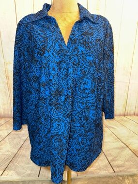 Lane Bryant Royal Textured Blue and Black Swirl Collared Tunic, Sz 26/28
